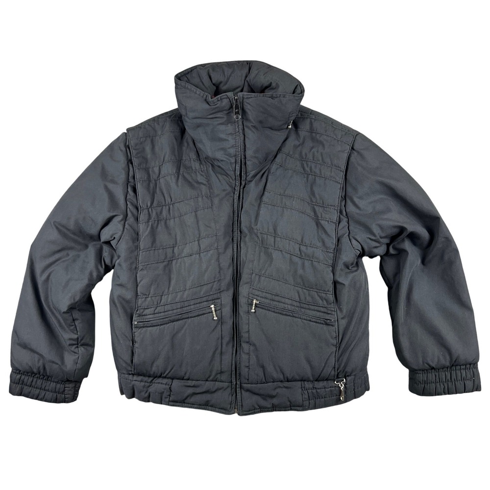 Vintage Pedigree‎ Black Puffer Jacket Quilted Mock Neck Full Zip Winter Warm Sm